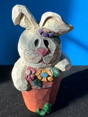 Eddie Walker Whimsical Bunny Figurine with Flowers
